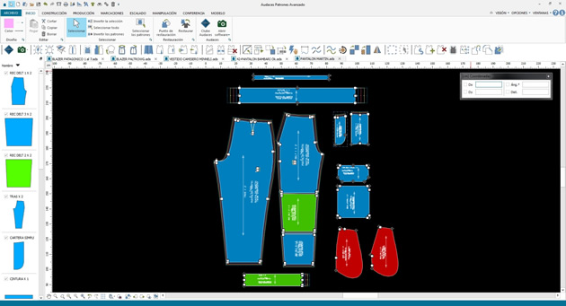 Pantalla de confección de moldes de pantalon